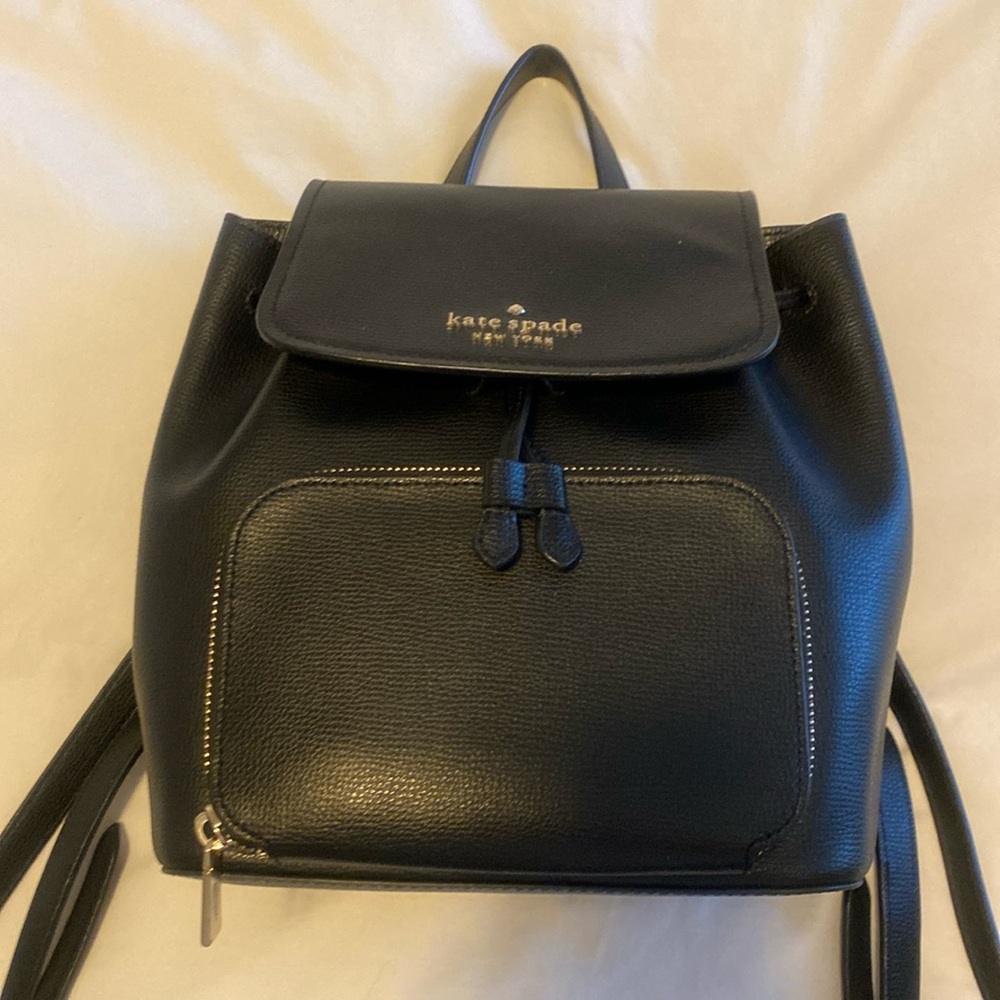 Kate Spade Black Cinch Pebble Leather Backpack Purse